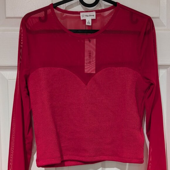 *NEW* The Drop - Women's Red Top Emilia Mock Neck Mesh (M) - Picture 4 of 7
